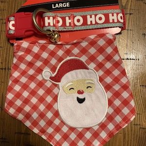 Collar & Bandana Set Dog Large 17" To 26" Neck 251S Red/White Checkered Santa